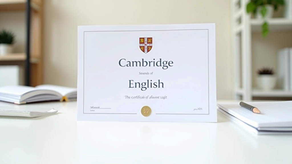 Certificado Cambridge English ao lado de notas de estudo e lápis
